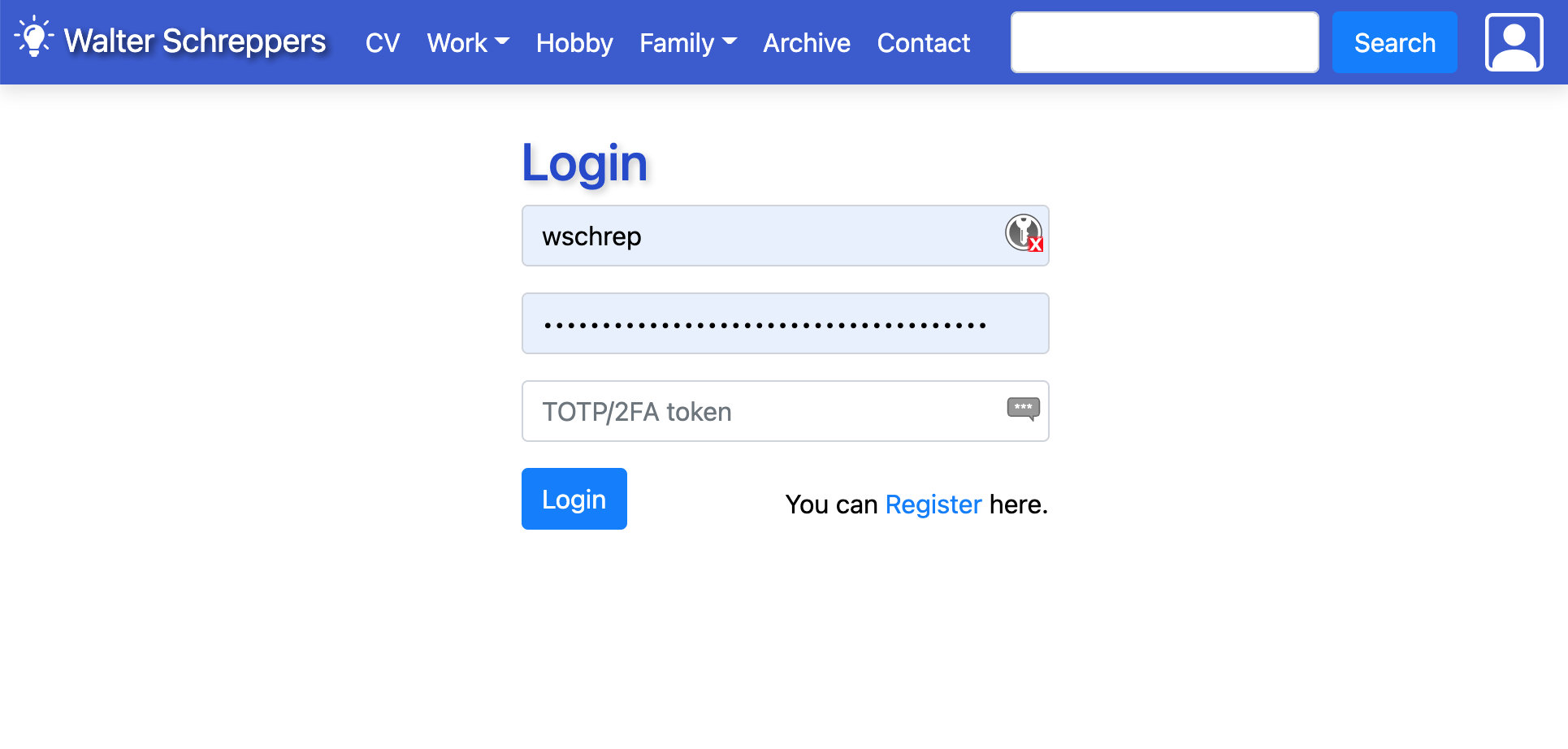 Login screen
